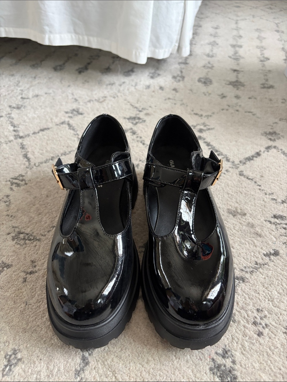 Glamorous Black Patent T-Strap Chunky Mary Jane Shoes